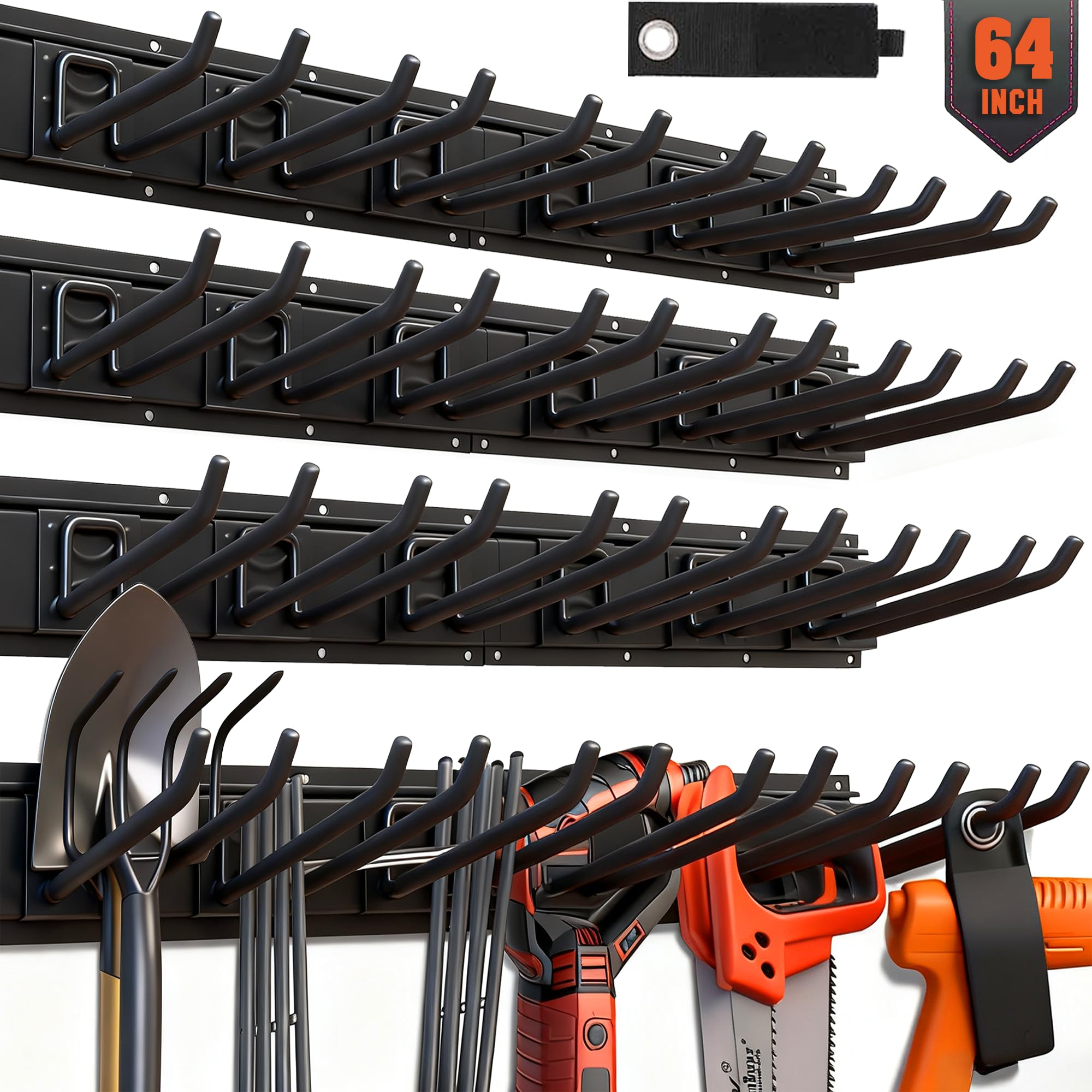 HORUSDY 64-inch garage rack with rails for organized storage of bulky items.
