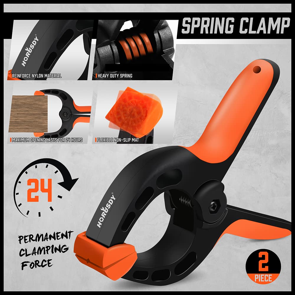 HORUSDY 6in spring clamp close-up illustrating light, strong reach.