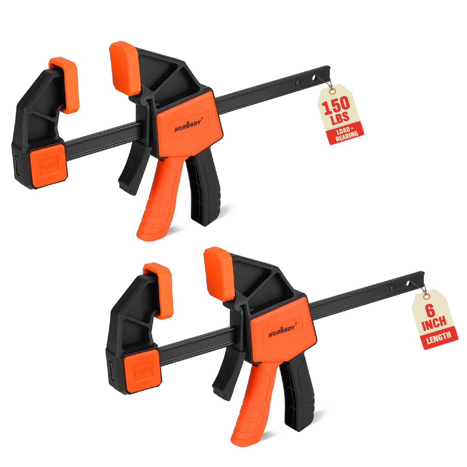 HORUSDY 6-inch bar clamp securing wood for precise joinery.