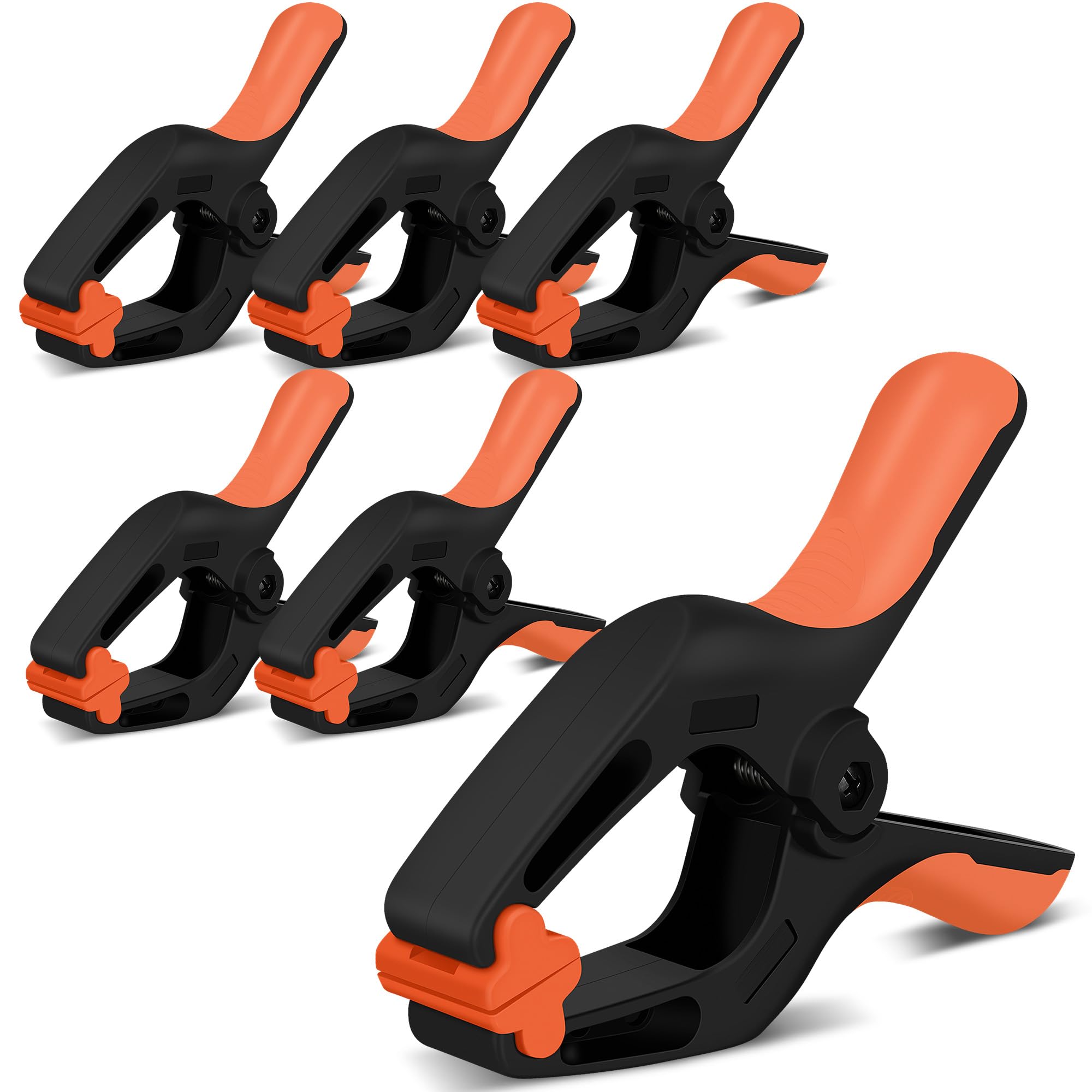 HORUSDY 6-pack spring clamps assembled for quick woodworking holds.