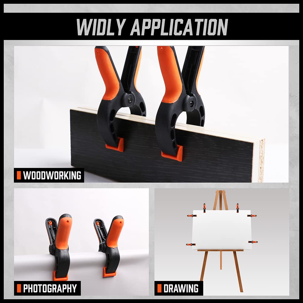 Eight clamp set organized for easy transport in workshop