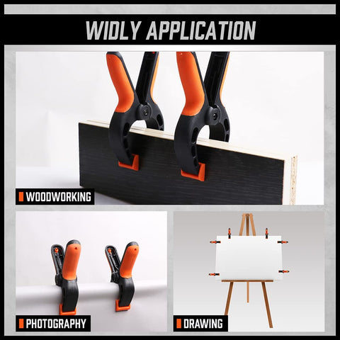 Eight clamp set organized for easy transport in workshop