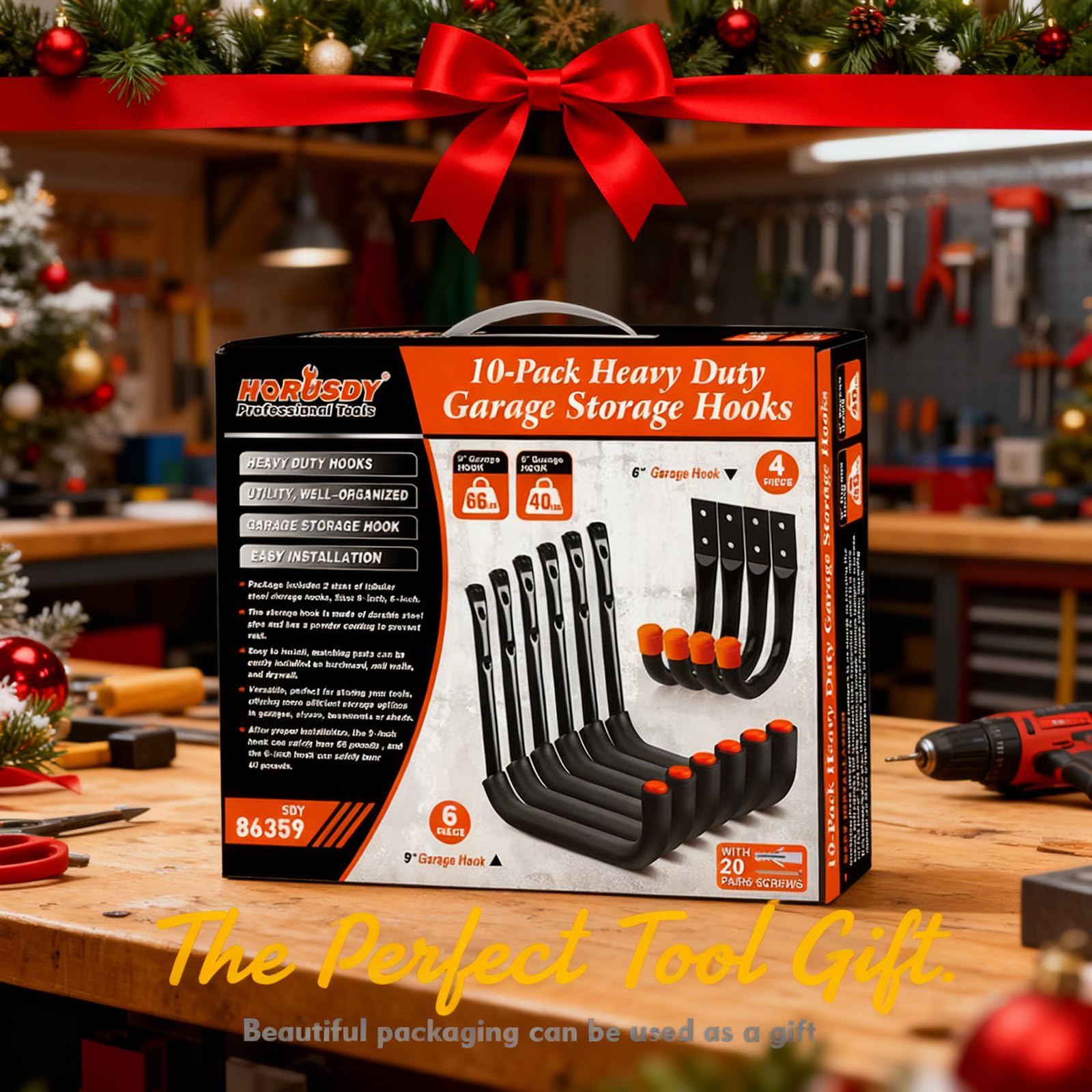 HORUSDY 9-inch garage hook with EVA protective layer protects items.