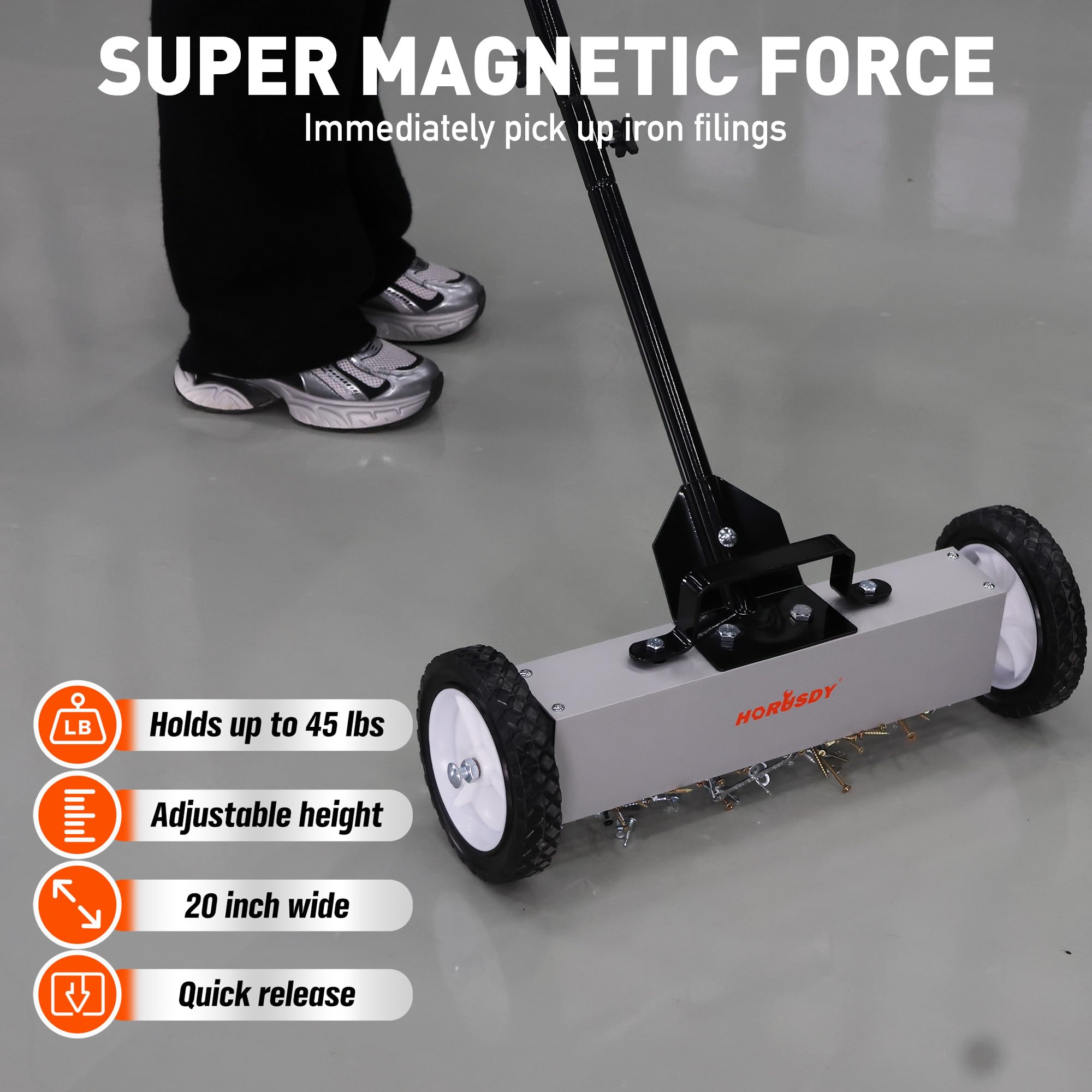 HORUSDY adjustable telescoping handle adapts to user height for comfort.