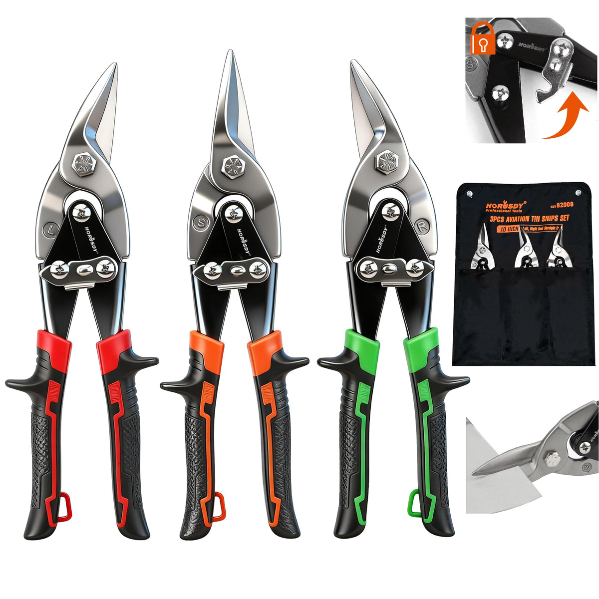 HORUSDY 10-inch straight cut tin snips for precise sheet metal work