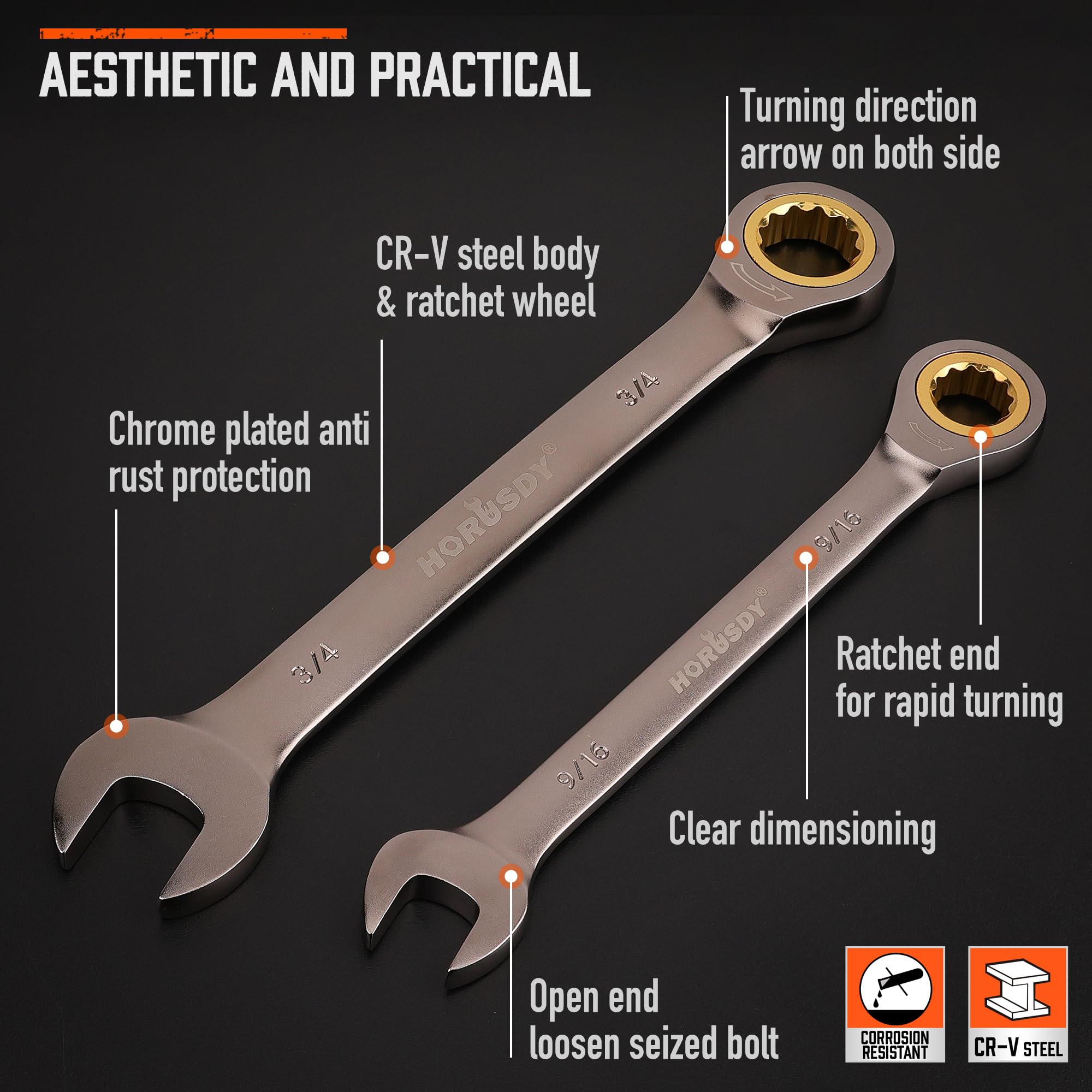 HORUSDY chrome vanadium steel finish for durability