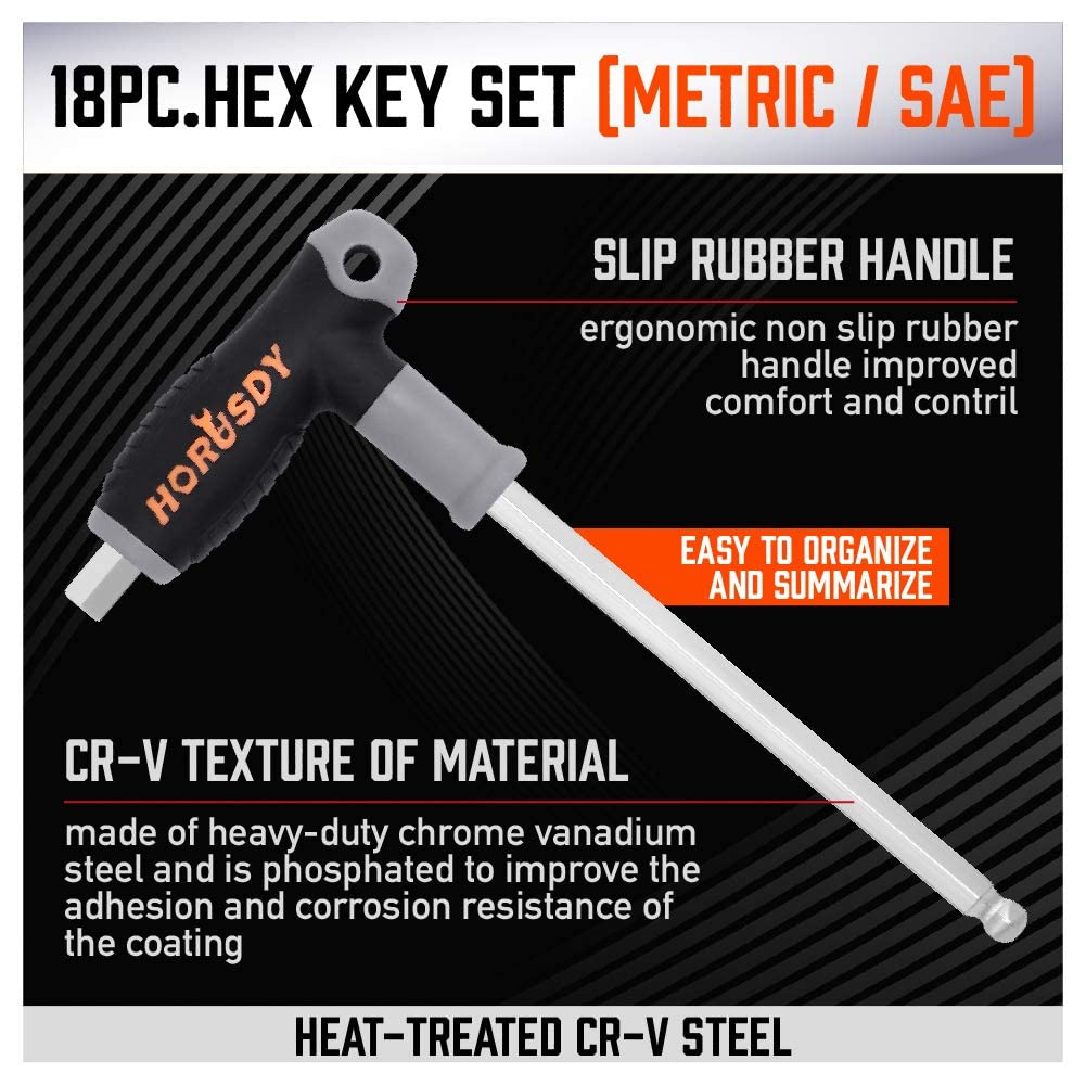 HORUSDY chrome vanadium steel hex keys resist rust for lasting performance.