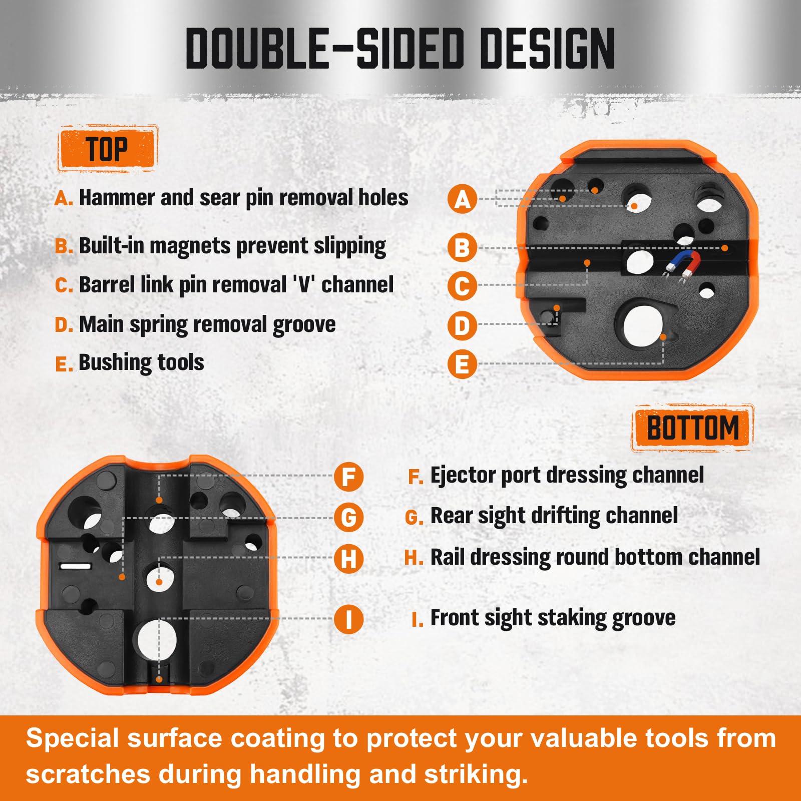 HORUSDY counterbored-tip punch reaches tight spots safely.