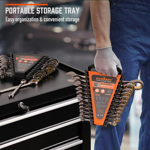 HORUSDY dedicated storage rack keeps wrenches organized.