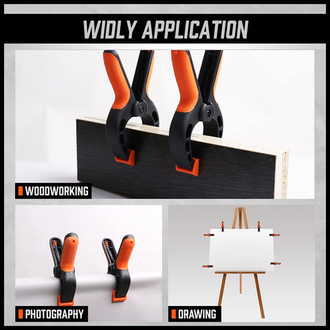 HORUSDY woodworking setup with clamps securing boards during project.