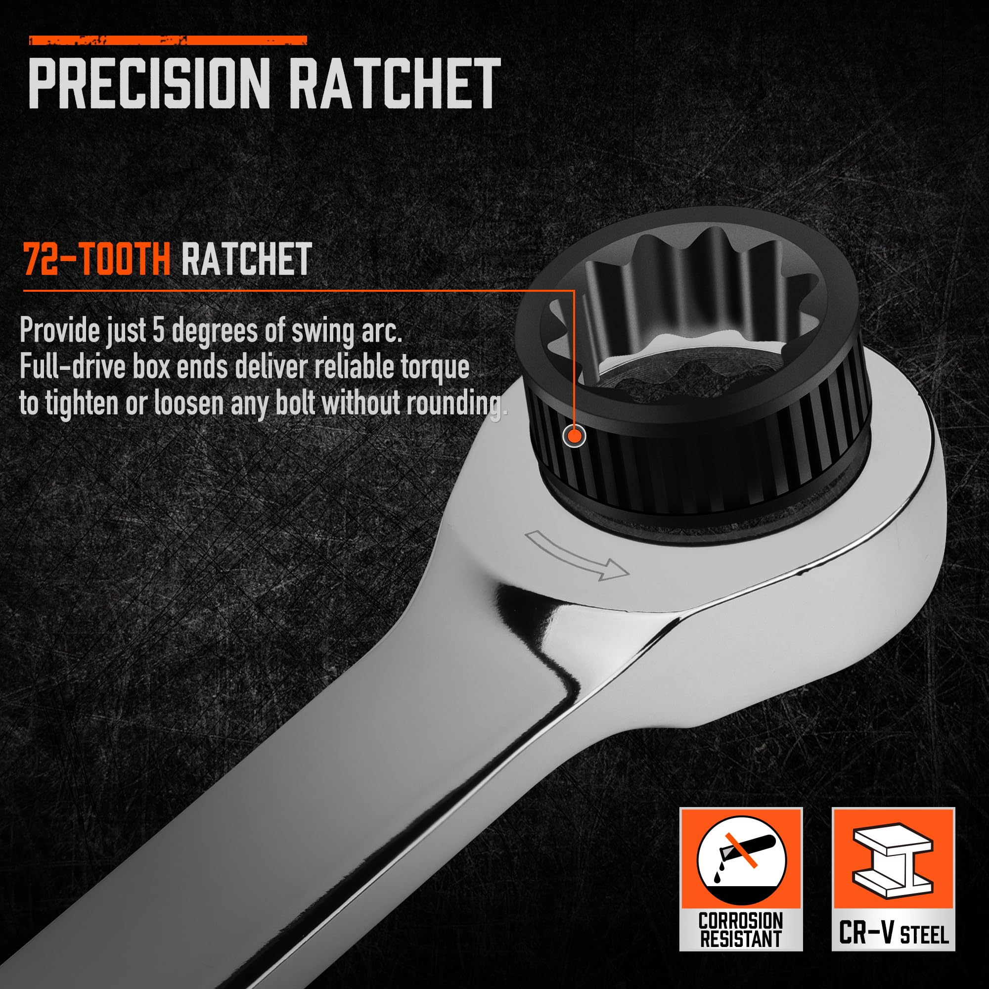 HORUSDY double-headed-design wrench for versatile tightening in confined spaces.