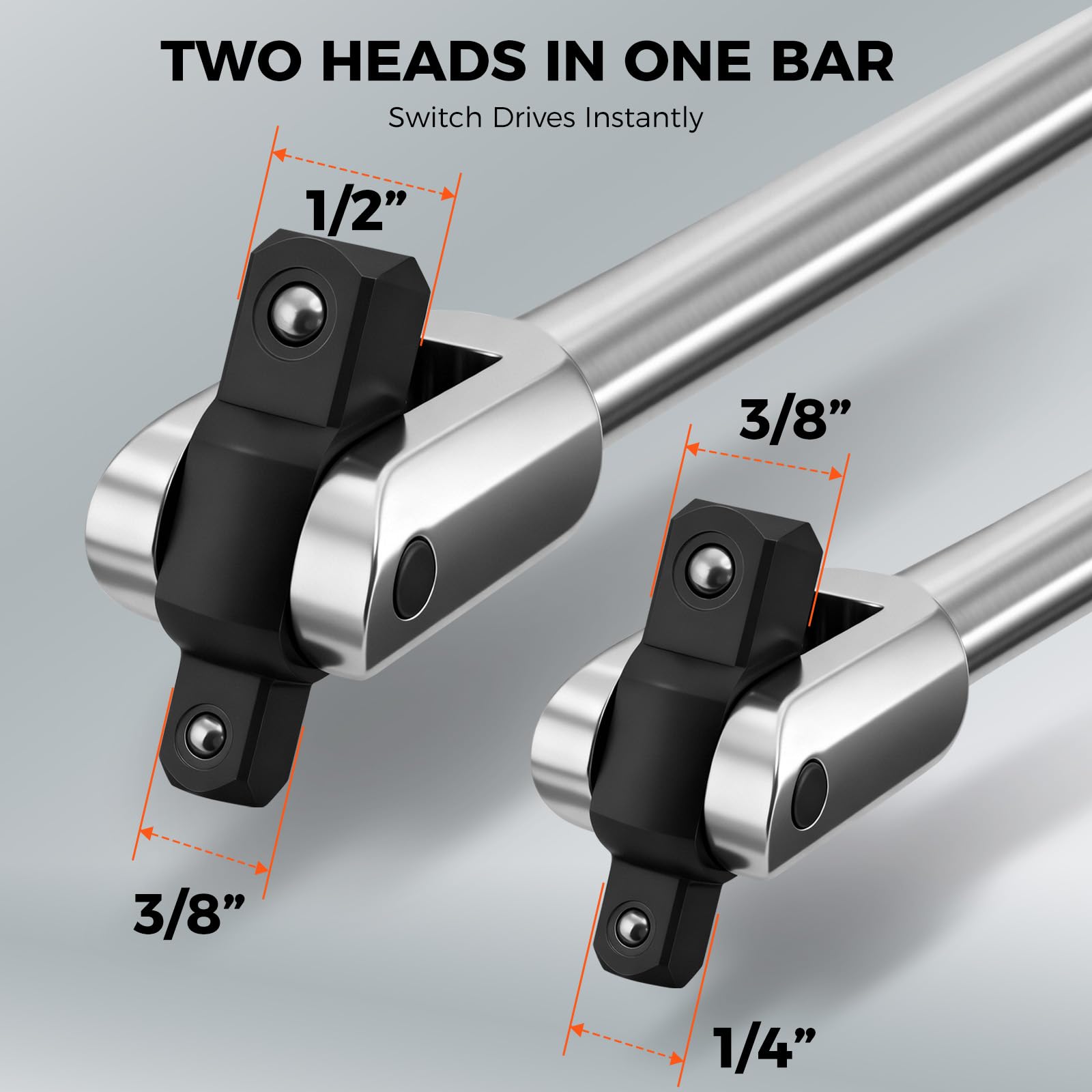 HORUSDY 15-inch dual-drive breaker bar showing high-torque capability for stubborn fasteners