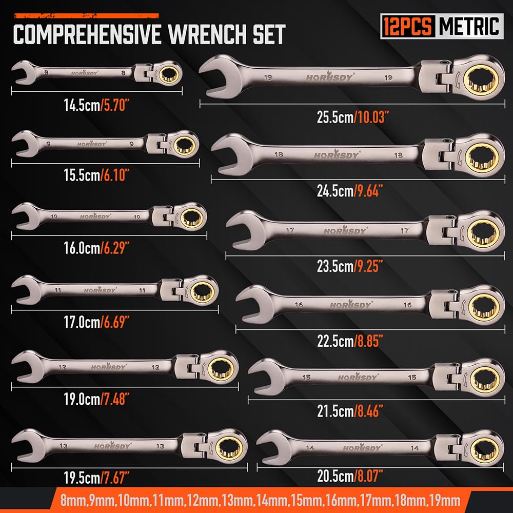 HORUSDY ergonomic handles provide better leverage for stubborn bolts.