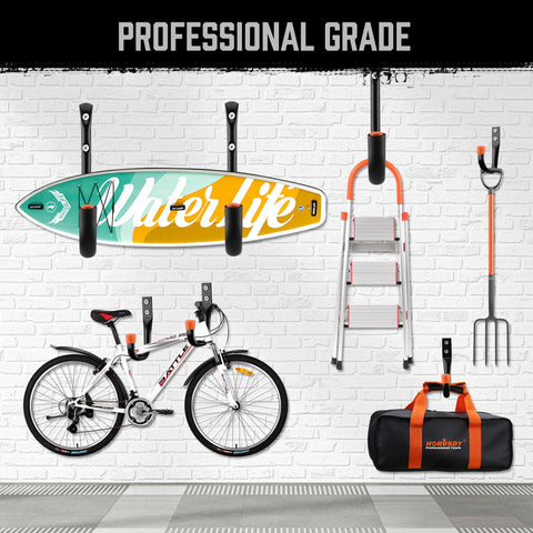 HORUSDY heavy-duty hooks simplify garage organization and access.