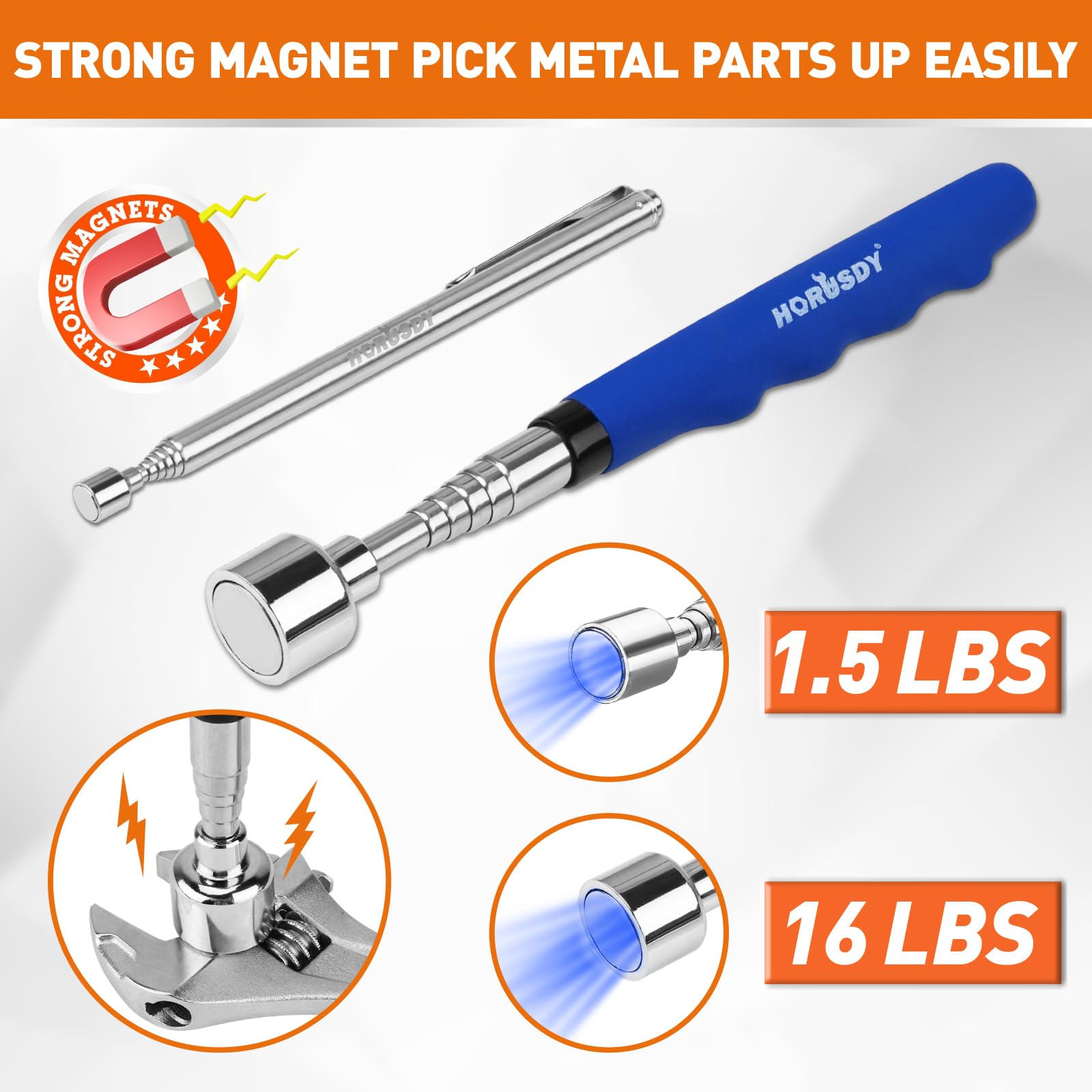 HORUSDY flexible claw grabber with four claws grips screws securely.