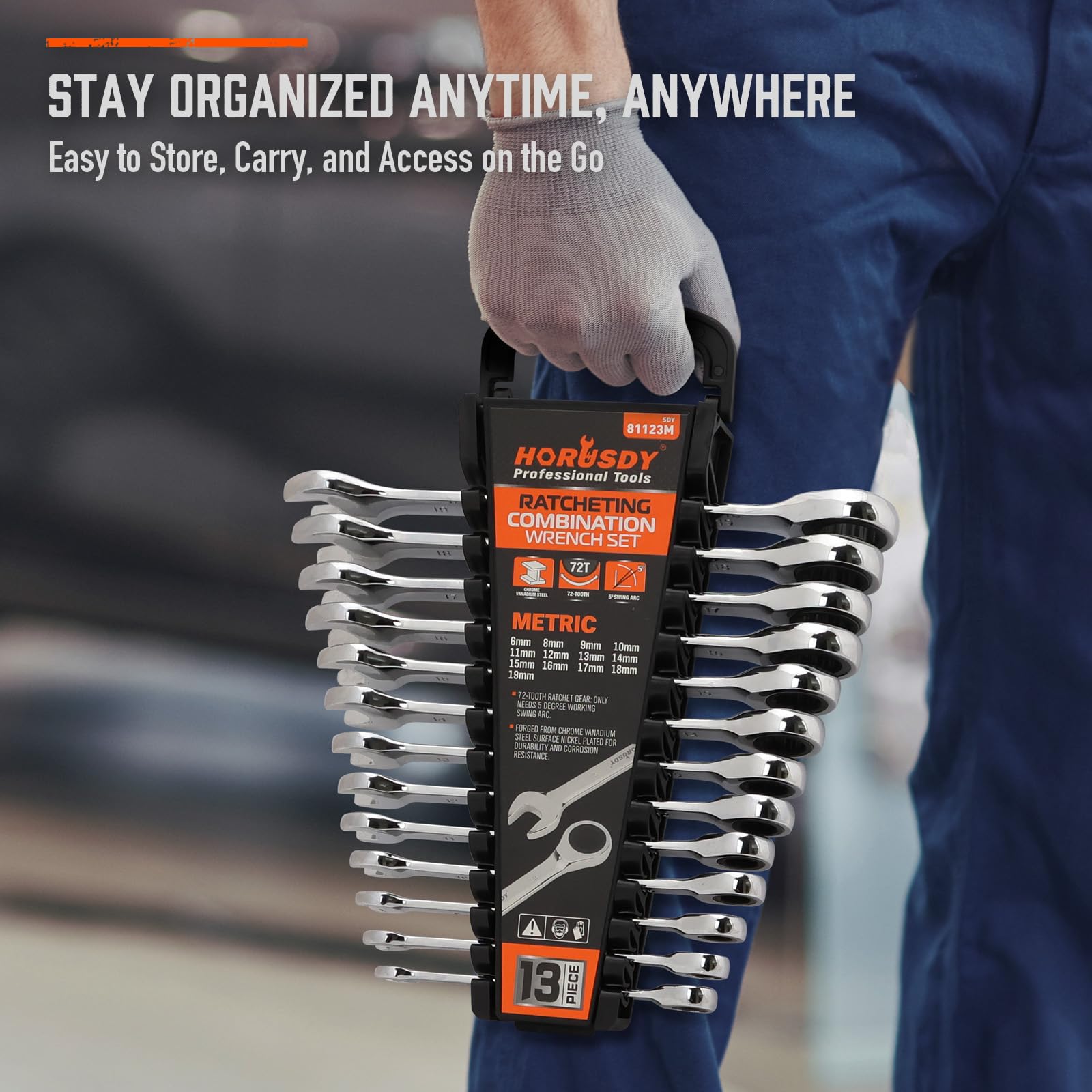 HORUSDY full 13-piece metric wrench set laid out for wide use