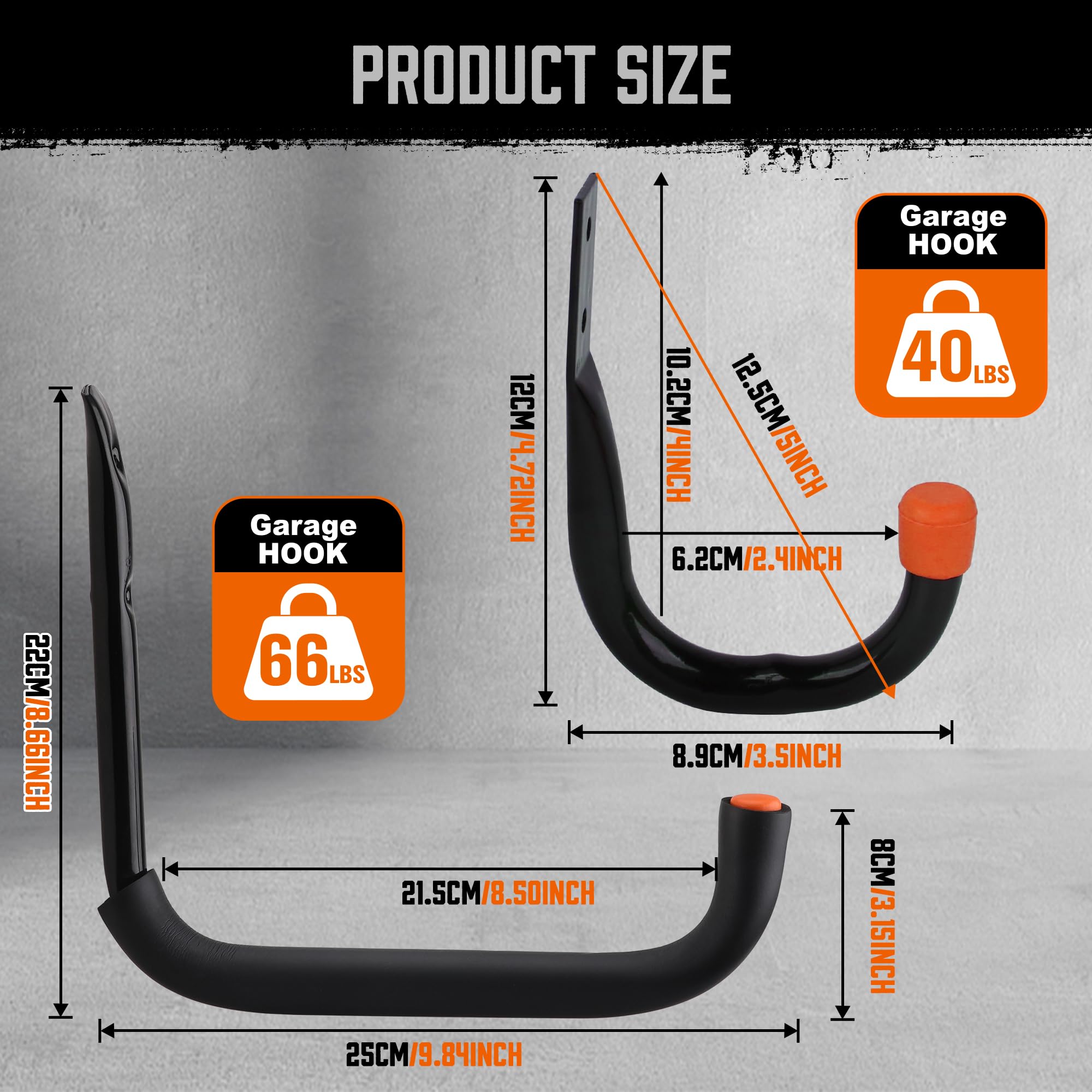 HORUSDY 6-inch tubular garage hook provides strong wall mounting.