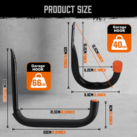 HORUSDY 6-inch tubular garage hook provides strong wall mounting.