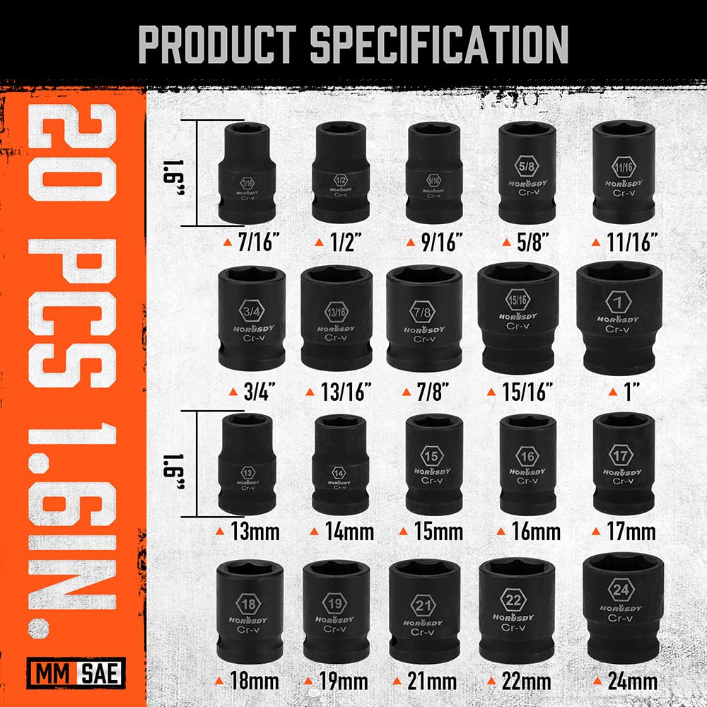 HORUSDY half-inch drive impact socket adapter for versatile setups.