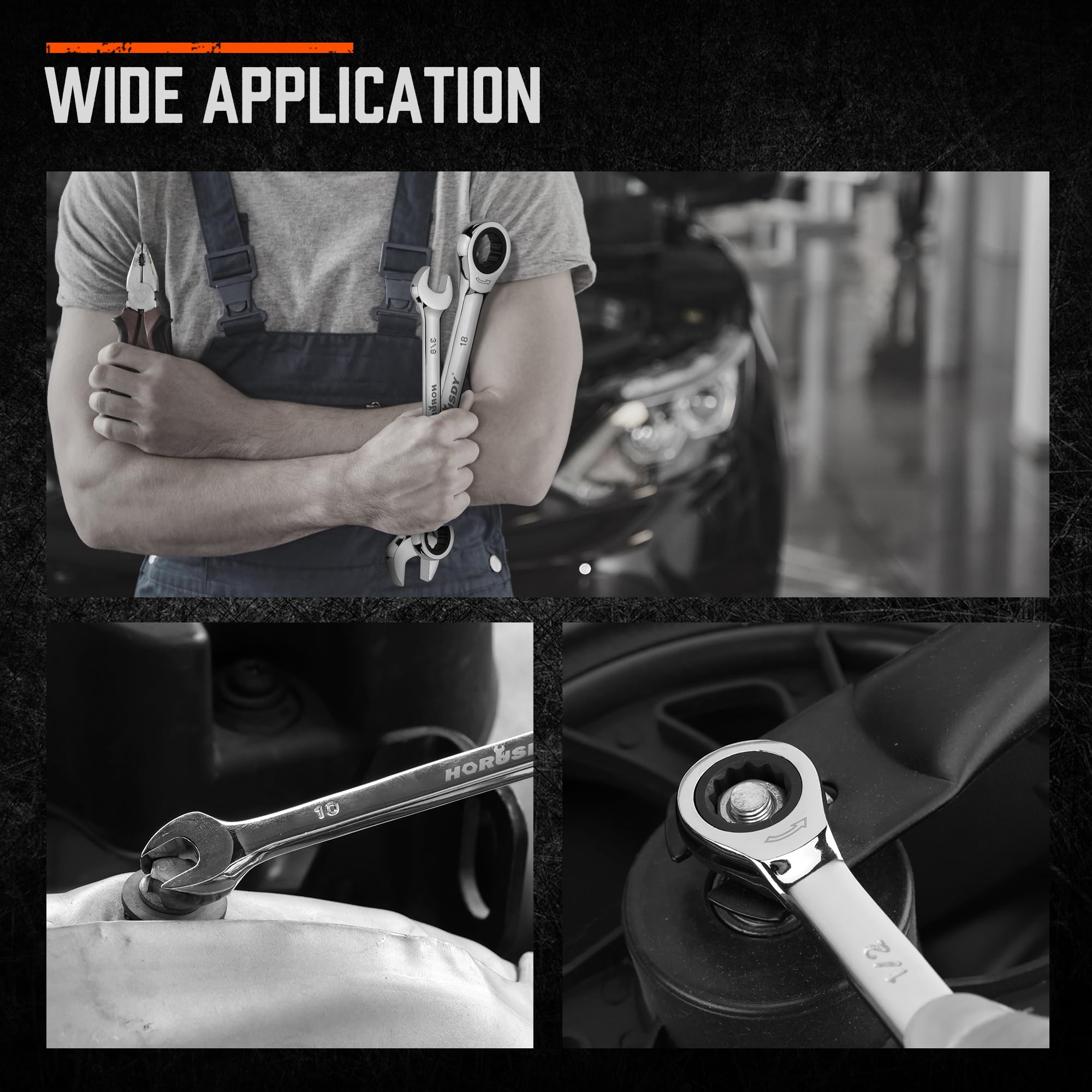 HORUSDY heavy-duty hard case keeps wrenches organized.