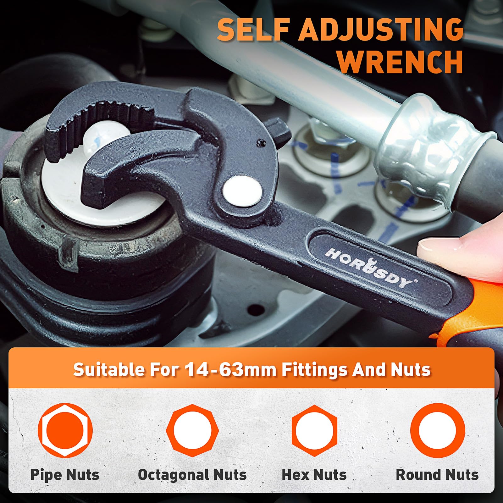 HORUSDY heat-treated high-carbon steel body stands up to heavy use.