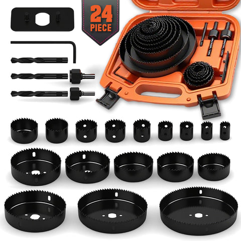 HORUSDY hole saw kit 24pcs in a compact case for quick, clean drywall and wood cuts.