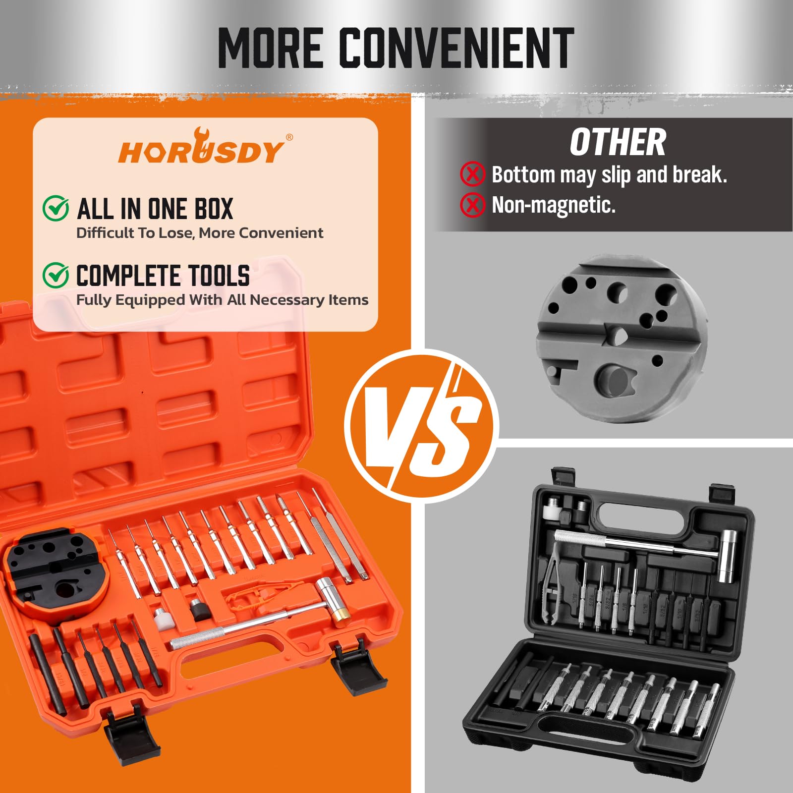 HORUSDY indexing-tip punches aid accurate pin seating.