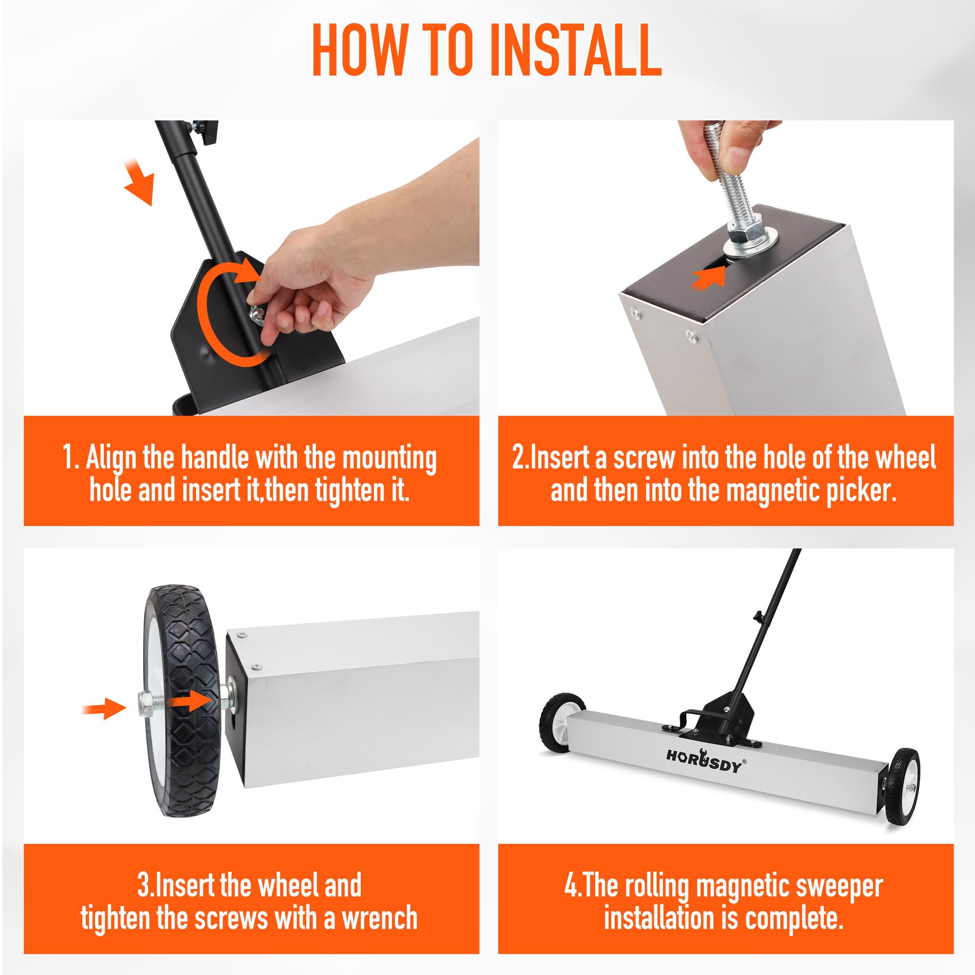 HORUSDY lightweight magnet sweeper ideal for indoor outdoor cleaning tasks.