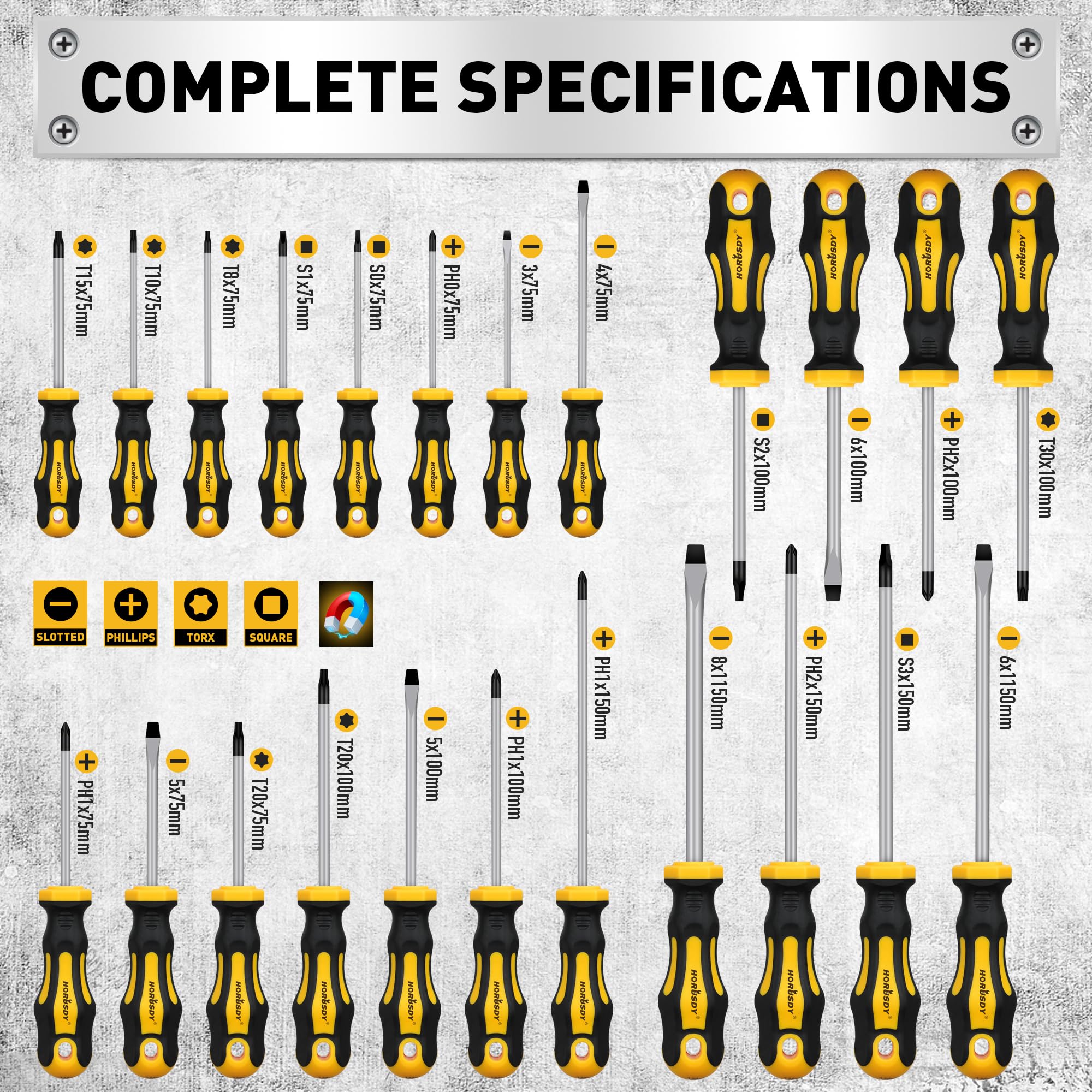 HORUSDY labeled slots help keep your toolkit neat.