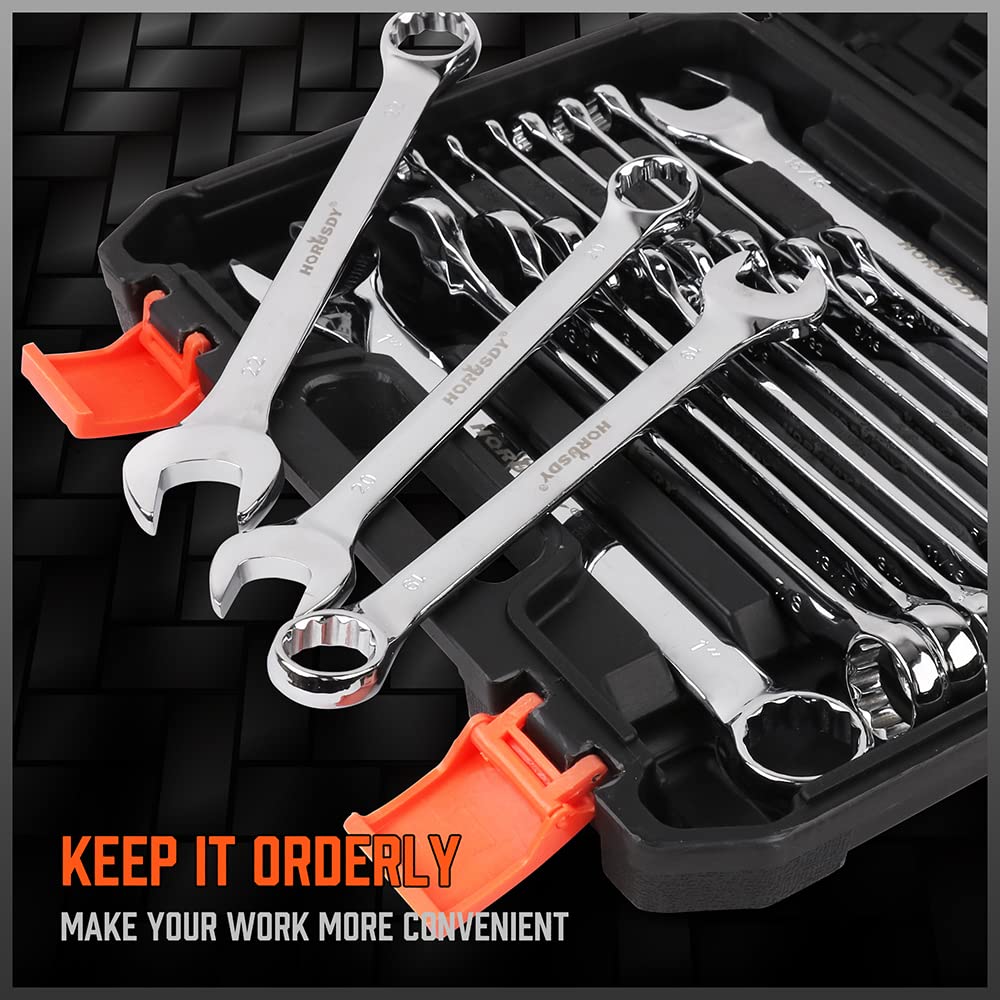 HORUSDY longer wrenches provide better leverage for stubborn bolts.