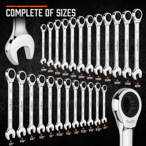 HORUSDY metric sizes 6-18 mm included for common mechanical tasks.