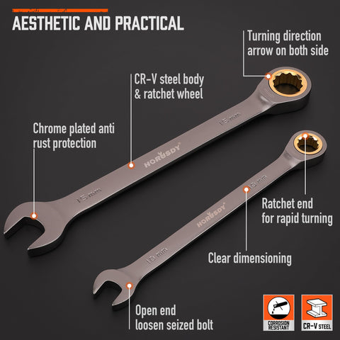 HORUSDY metric wrench sizes from 8mm to 19mm laid out.