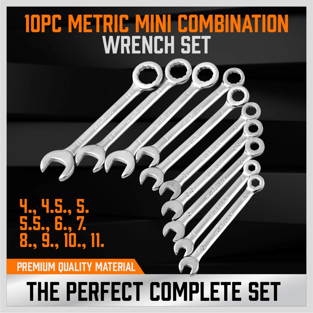 HORUSDY metric wrenches range 4–11 mm for common fasteners