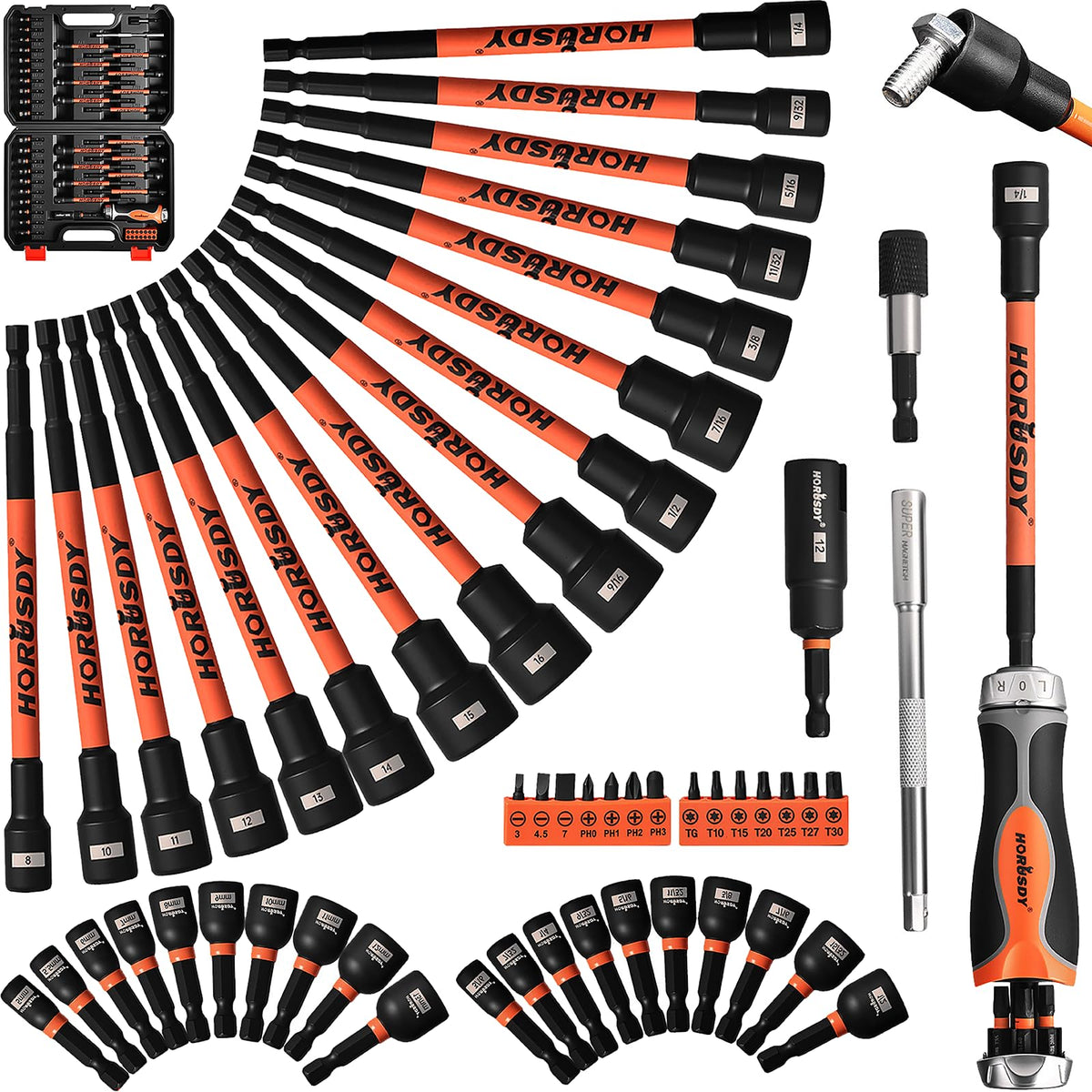 HORUSDY magnetic nut driver set in use for deep automotive fittings