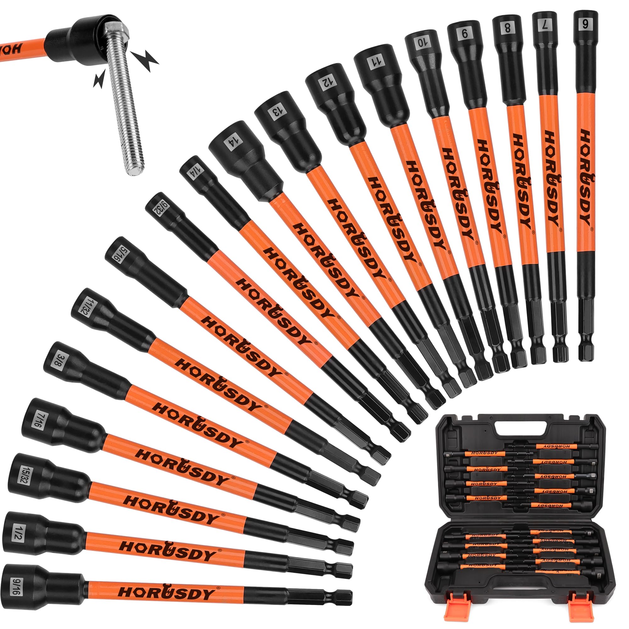 HORUSDY nut driver set in case view showing organized storage and quick access