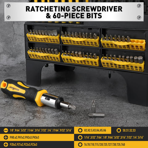 HORUSDY Phillips, flat, and slotted drivers for common fasteners.