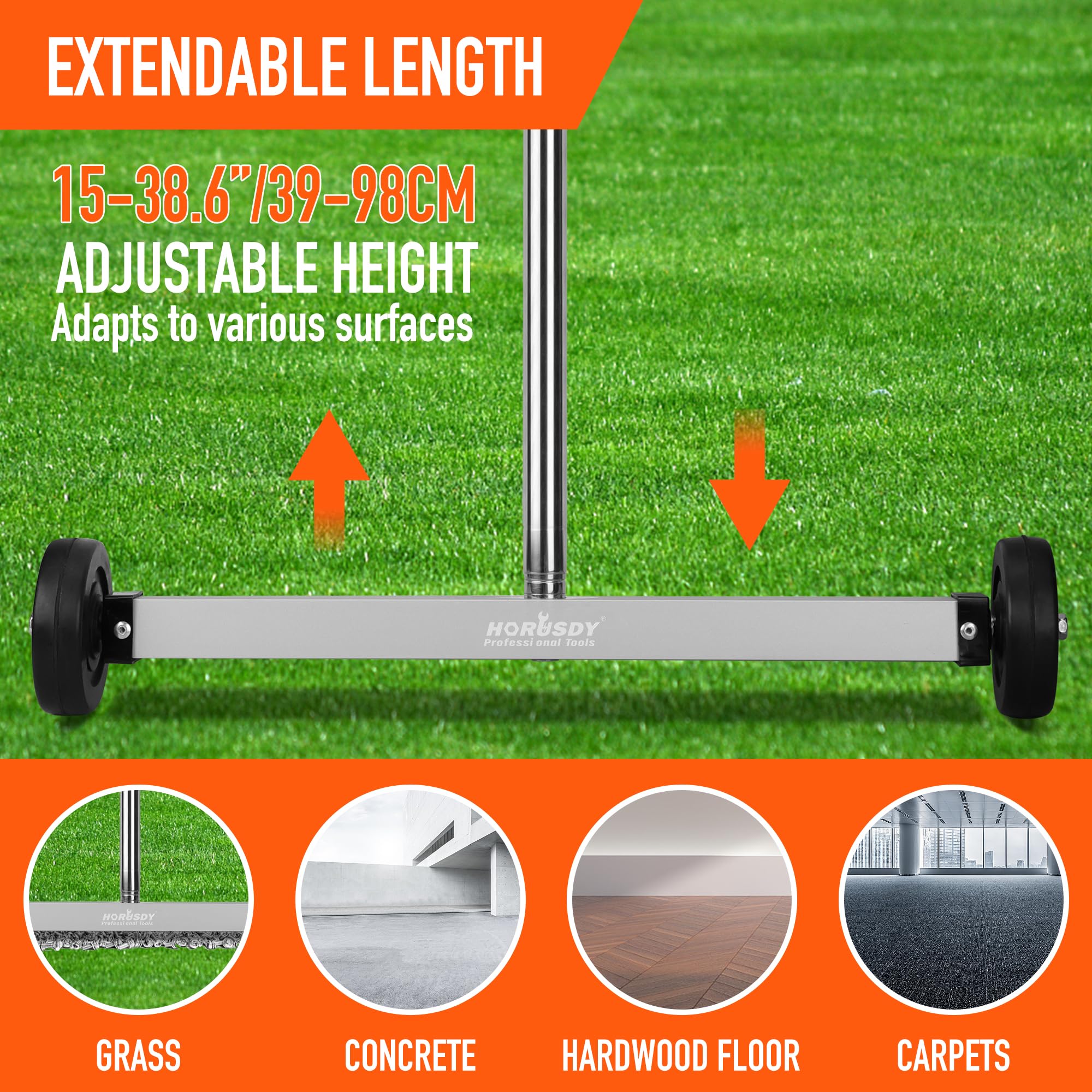 HORUSDY push pull design fits under furniture for easy debris removal.