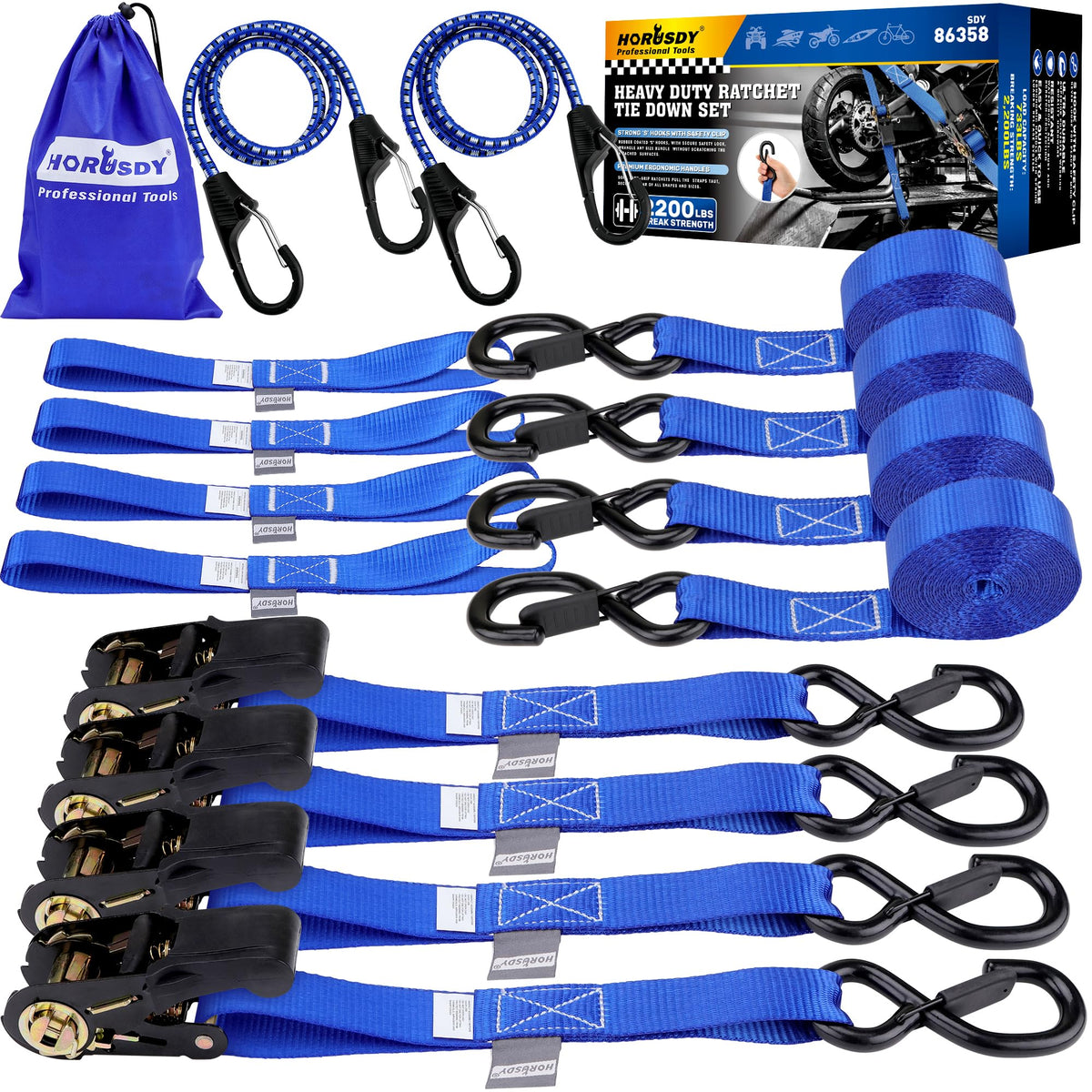 HORUSDY ratchet straps heavy-duty 4-pack in-use on a truck bed