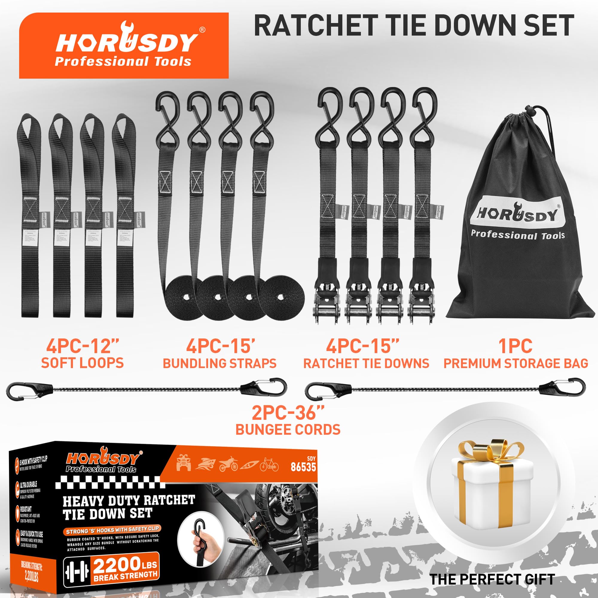 HORUSDY straps secure a motorcycle in a truck for safe transport.