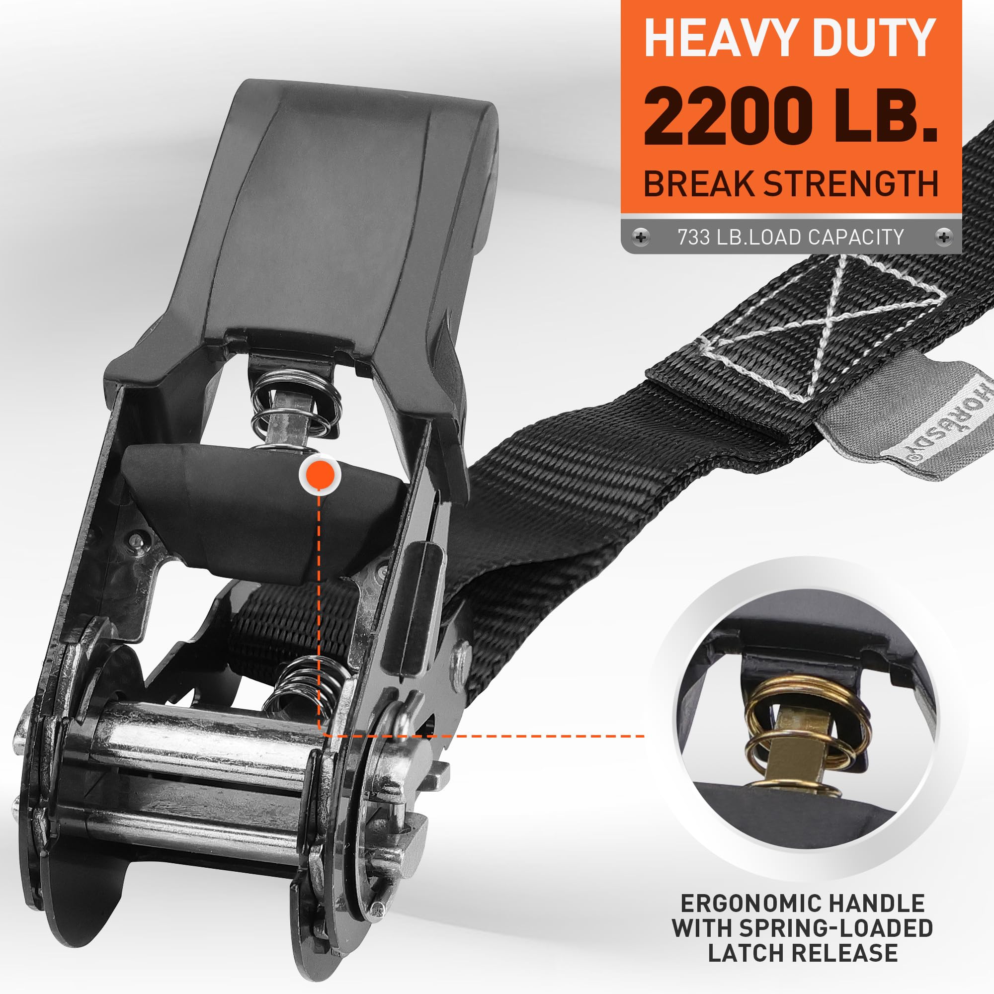 HORUSDY ratchet straps stored in included bag for neat transport.