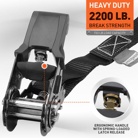 HORUSDY ratchet straps stored in included bag for neat transport.