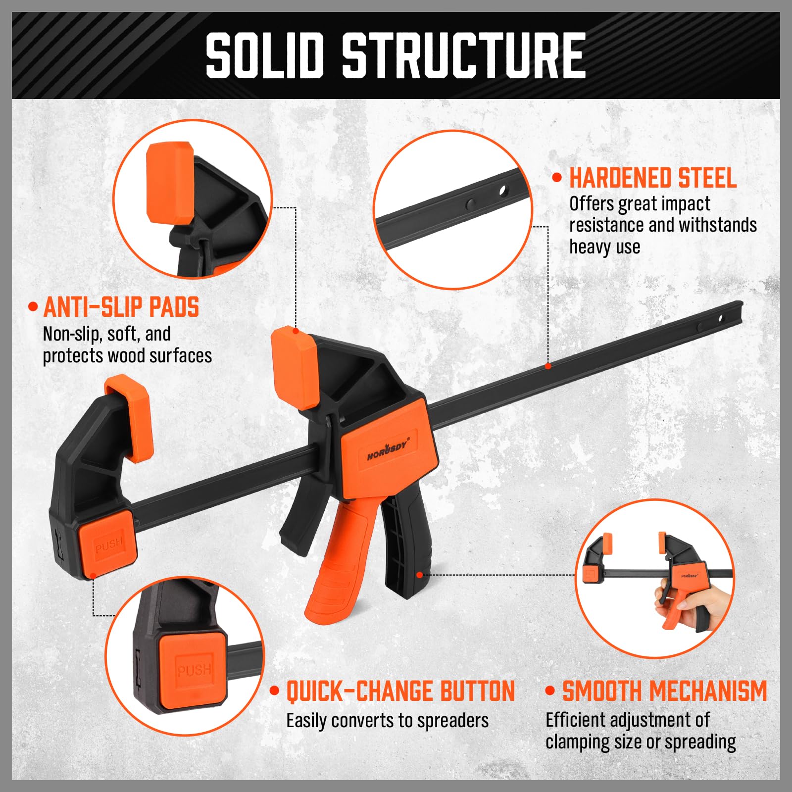 HORUSDY reinforced nylon body on clamp designed for tough job sites