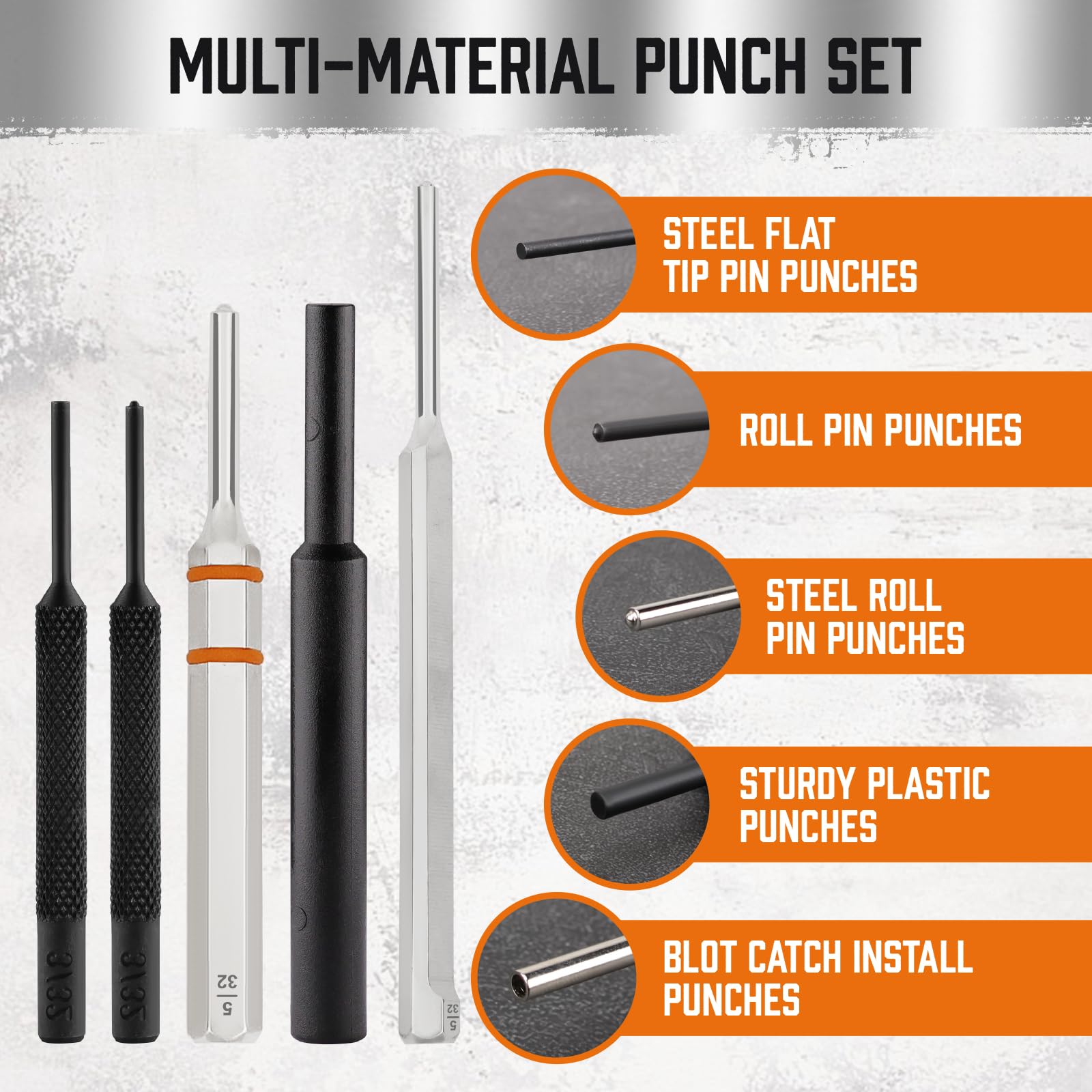 HORUSDY roll-pin punches start and finish pins with precision.