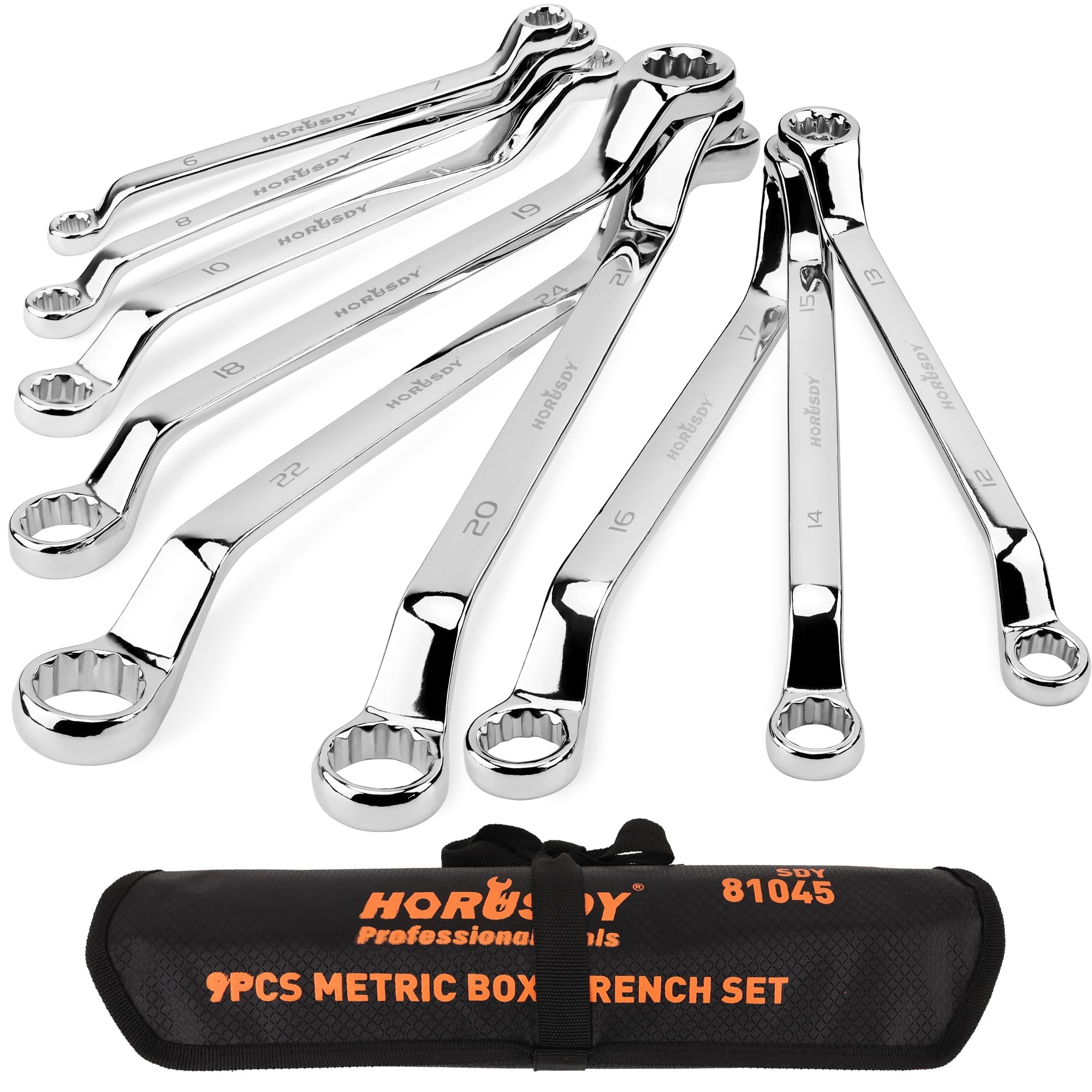HORUSDY offset wrench set with rolling pouch for portable storage