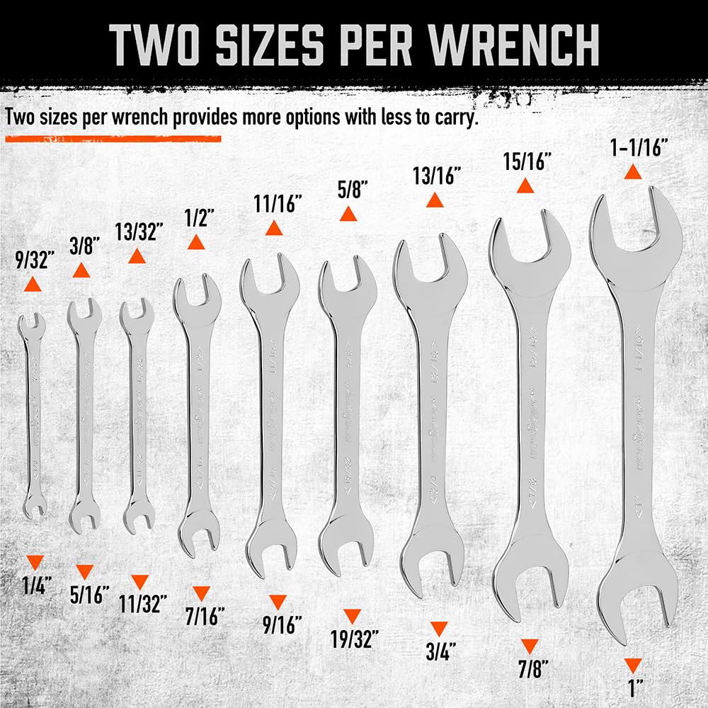SAE and metric sizes ready: HORUSDY wrench set with clear size chart.