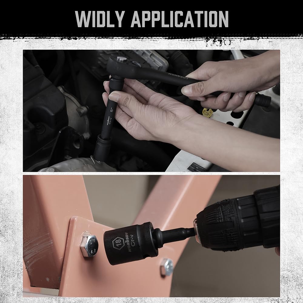HORUSDY six-point sockets grip fasteners firmly, reducing rounding on stubborn bolts.
