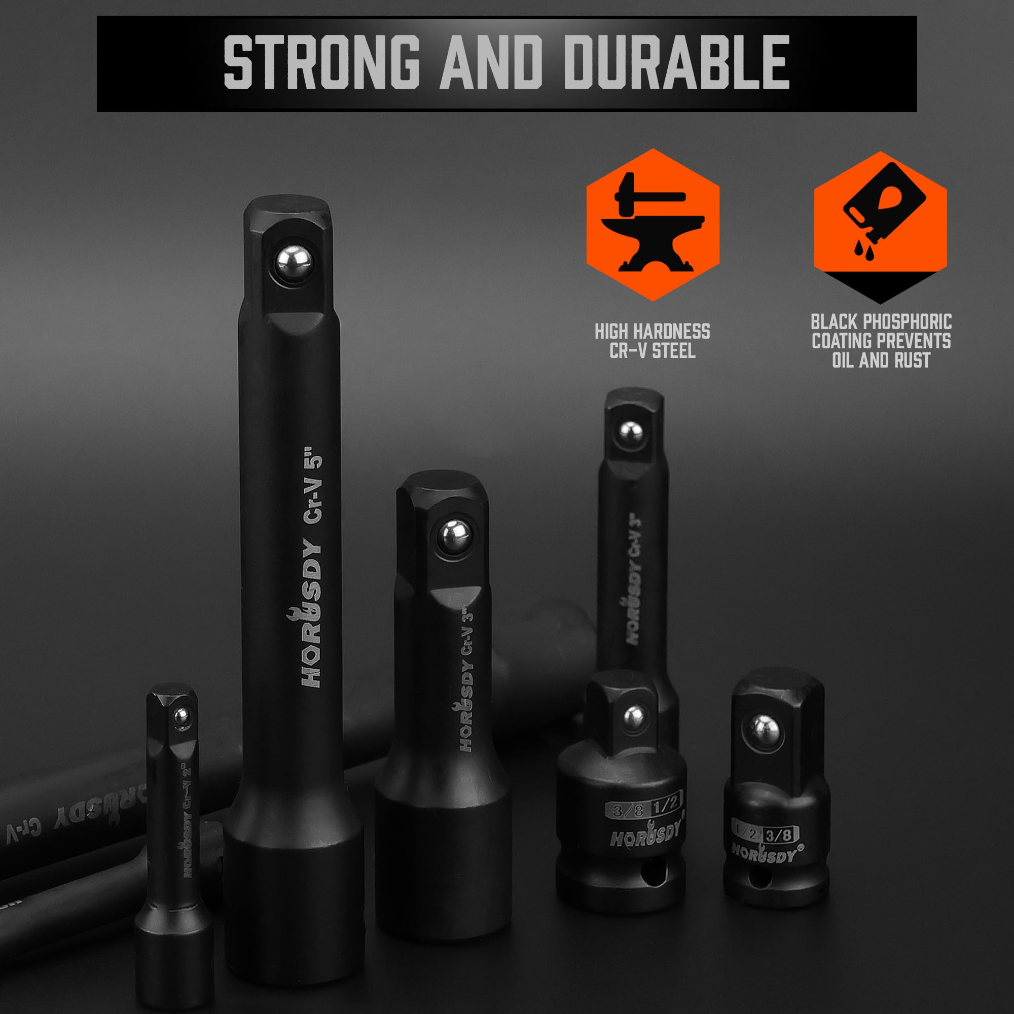HORUSDY spring detent balls prevent socket drops during work.