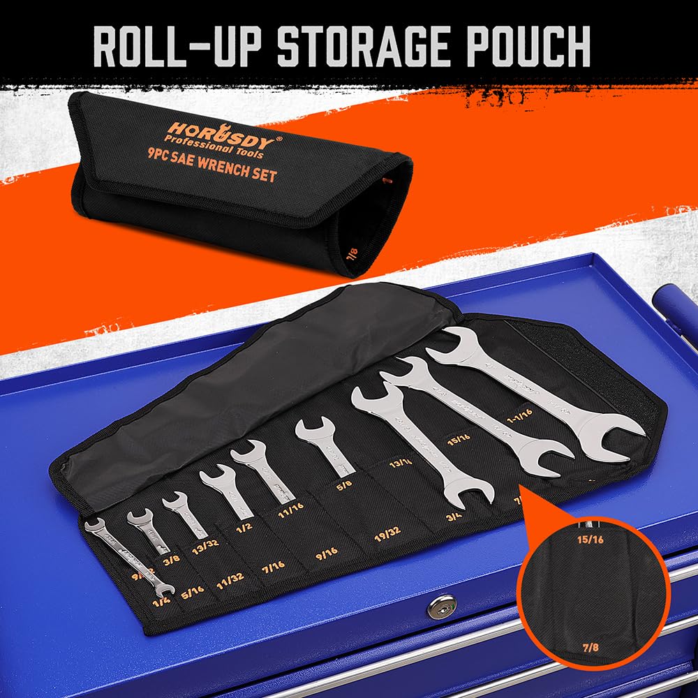 In-use scene shows tight space access with HORUSDY thin wrench.