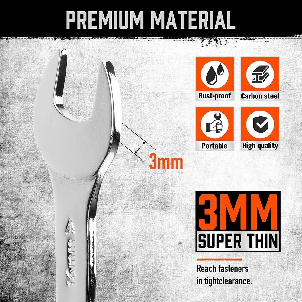 HORUSDY thin wrench 8x9mm precise fit for fasteners in hard-to-reach areas.