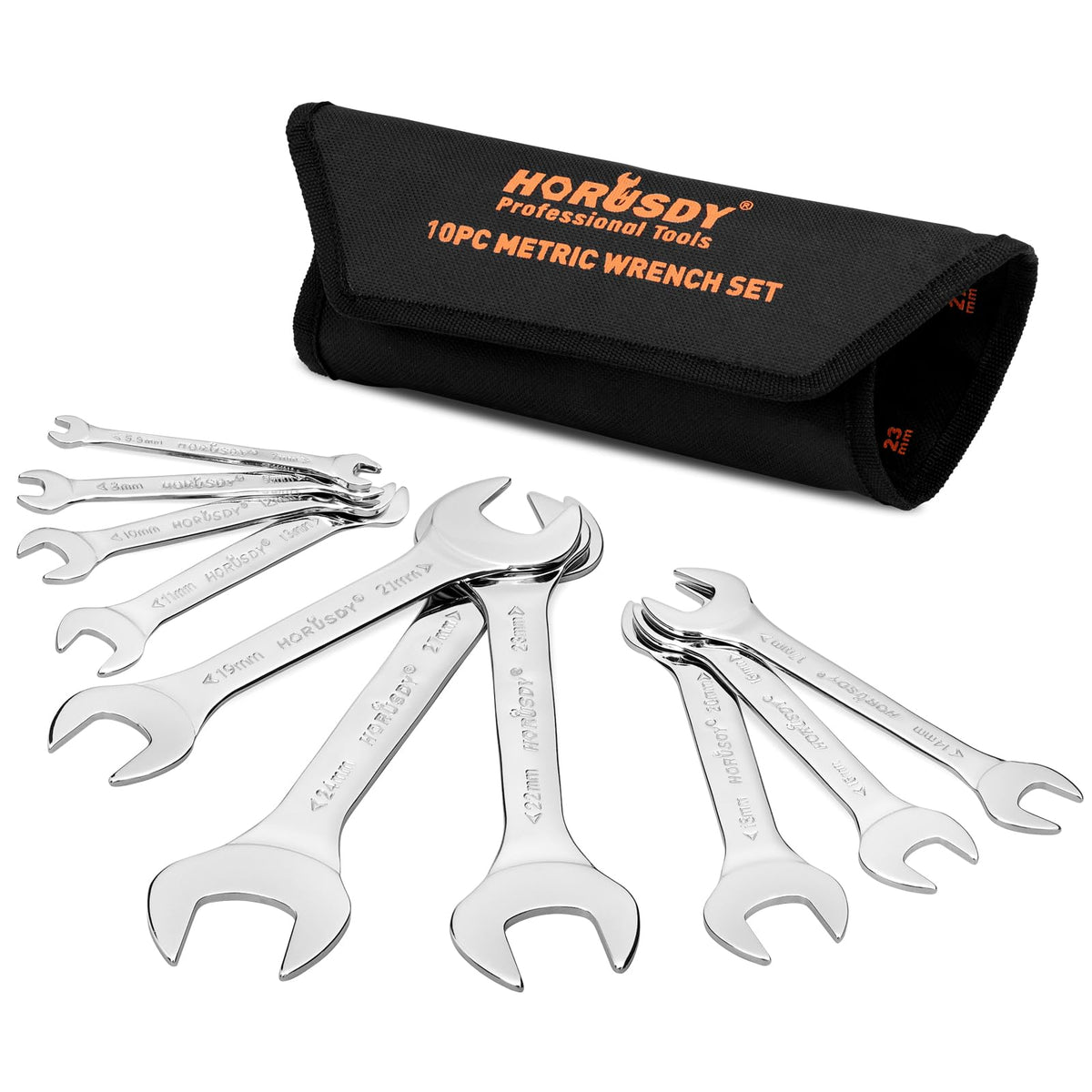 HORUSDY thin wrench set with rolling bag for easy organization.